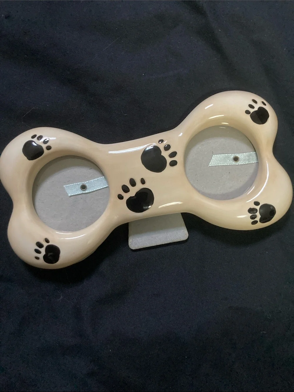 Burton + Burton Picture Frame Dog Bone Shape Dual Photo Bulldog Pup Vintage 2005